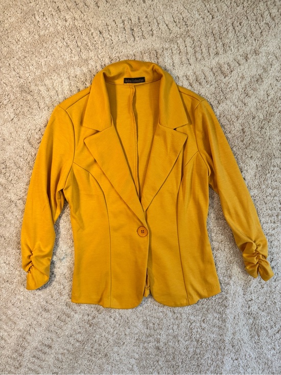 Auline Collection Jackets & Blazers - Auline Collection mustard yellow ruched 3/4 sleeve women's blazer